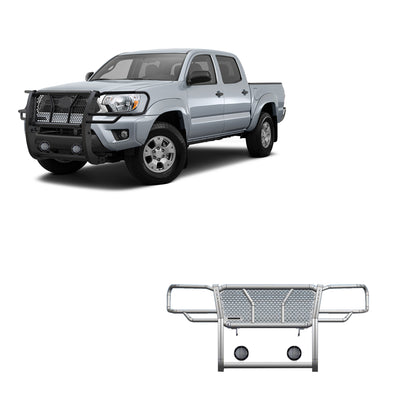2005-2015 Toyota Tacoma Rugged Heavy Duty Grille Guard Kit Modular Pair of 5.3" Dia. LED Flood Lights w/ Black Trim Rings Wiring Harness  and Switch | Black Horse Off Road - Image 1