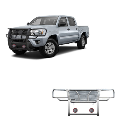 2005-2015 Toyota Tacoma Rugged Heavy Duty Grille Guard Kit Modular Pair of 5.3" Dia. LED Flood Lights w/ Red Trim Rings Wiring Harness  and Switch | Black Horse Off Road - Image 1