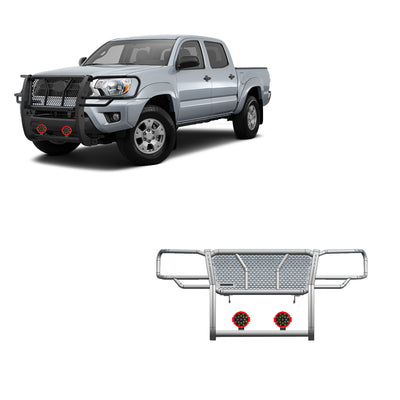 2005-2015 Toyota Tacoma Rugged Heavy Duty Grille Guard Kit Modular Incl. pair of 7.0" Dia. LED  Lights w/ Red Trim Rings w/ Wiring Harness and Switch | Black Horse Off Road - Image 1