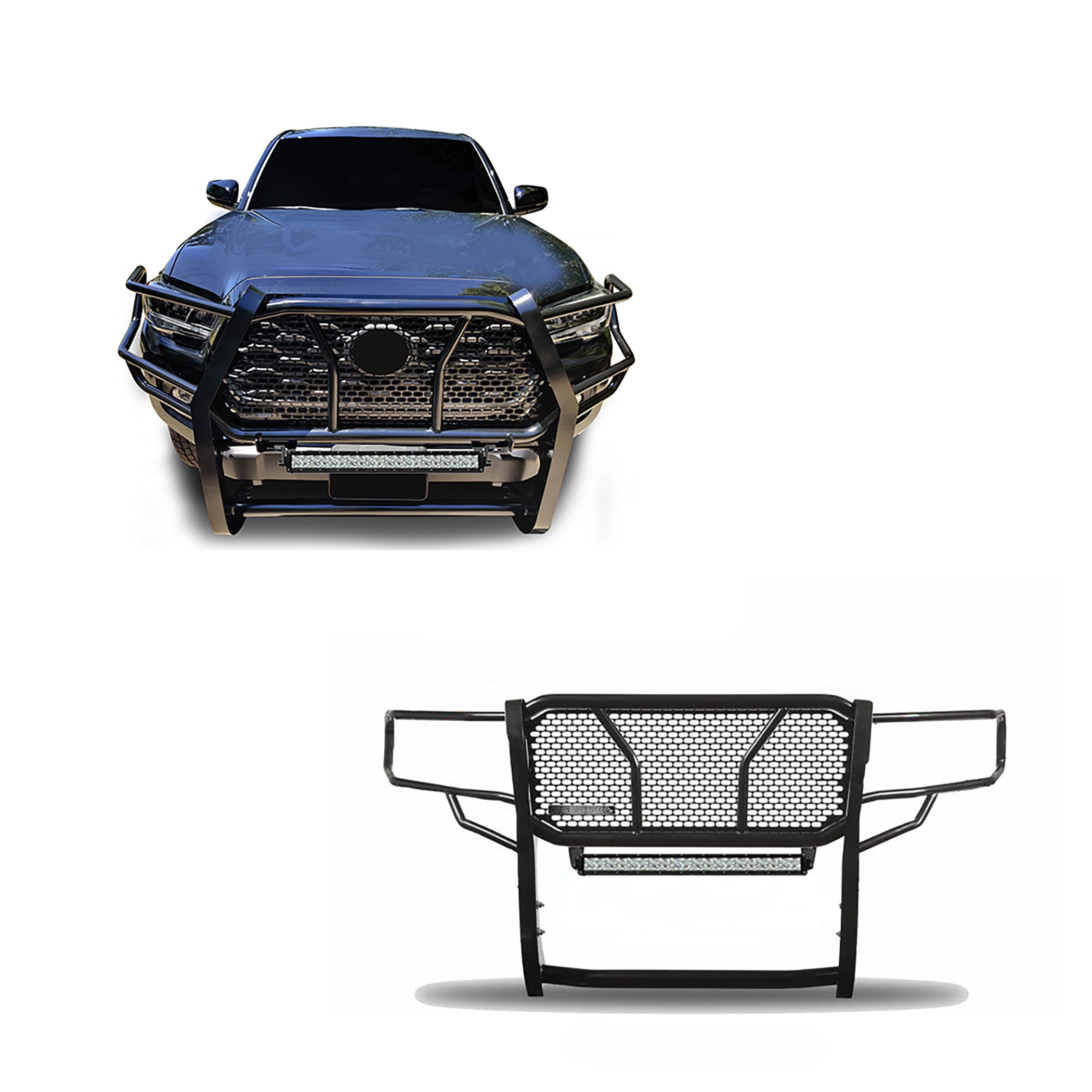 2016-2023 Toyota Tacoma Rugged Heavy Duty Grille Guard Kit Modular Includes 1 20in Double Row LED Light Bar | Black Horse Off Road - Image 1