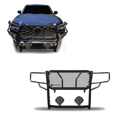 2016-2023 Toyota Tacoma Rugged Heavy Duty Grille Guard Kit Modular Incl. pair of 7.0" Dia. LED  Lights w/ Black Trim Rings w/ Wiring Harness and Switch | Black Horse Off Road - Image 1