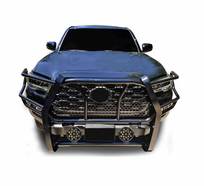 2016-2023 Toyota Tacoma Rugged Heavy Duty Grille Guard Kit Modular Incl. pair of 7.0" Dia. LED  Lights w/ Black Trim Rings w/ Wiring Harness and Switch | Black Horse Off Road - Image 2