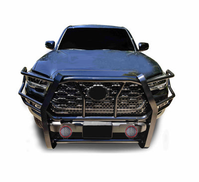 2016-2023 Toyota Tacoma Rugged Heavy Duty Grille Guard Kit Modular Pair of 5.3" Dia. LED Flood Lights w/ Red Trim Rings Wiring Harness  and Switch | Black Horse Off Road - Image 2