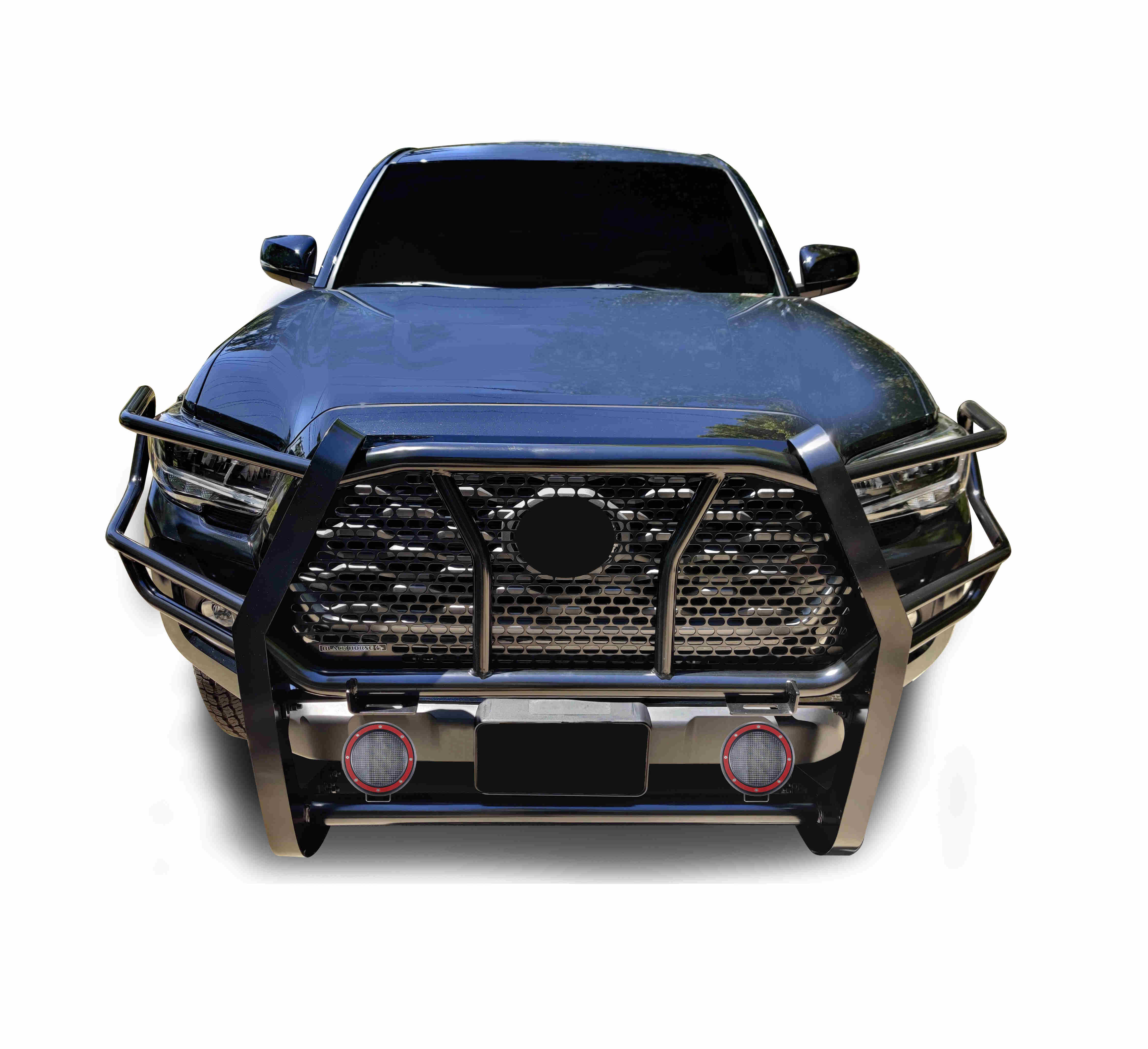 2016-2023 Toyota Tacoma Rugged Heavy Duty Grille Guard Kit Modular Pair of 5.3" Dia. LED Flood Lights w/ Red Trim Rings Wiring Harness  and Switch | Black Horse Off Road - Image 2