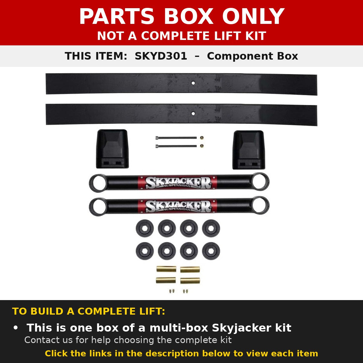 PARTS BOX ONLY - SKYD301 component box, not a complete lift kit