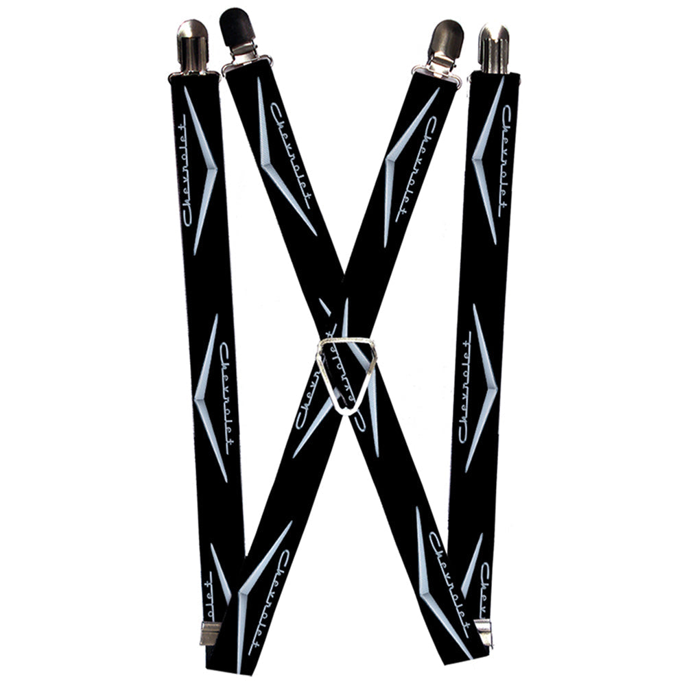 Suspenders - 1.0" - 1955-57 CHEVROLET V Emblem Black Silver