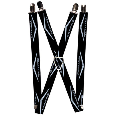 Suspenders - 1.0" - 1955-57 CHEVROLET V Emblem Black Silver