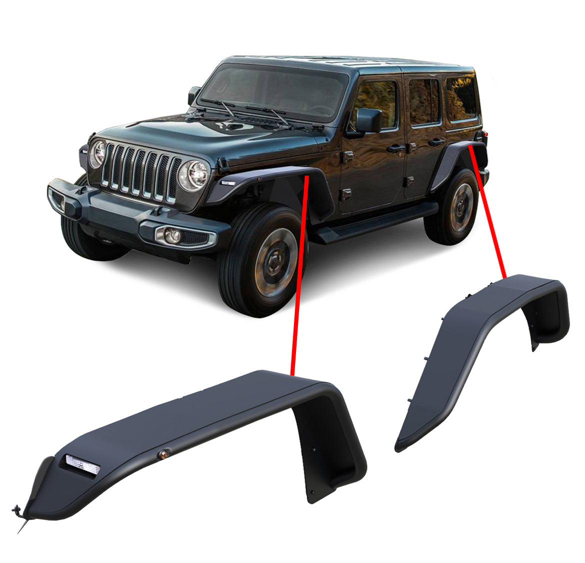2018-2026 Jeep Wrangler Front & Rear Tubular Fender Flares | Black Horse Off Road - Image 4
