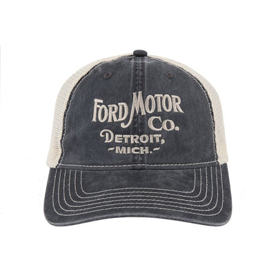 Hat - Ford Vintage Font Low Profile Trucker - Steel Blue/Khaki