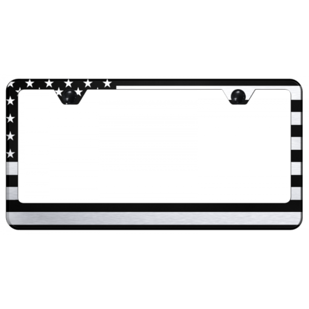 USA Flag Stainless Steel License Plate Frame | Laser Etched Black
