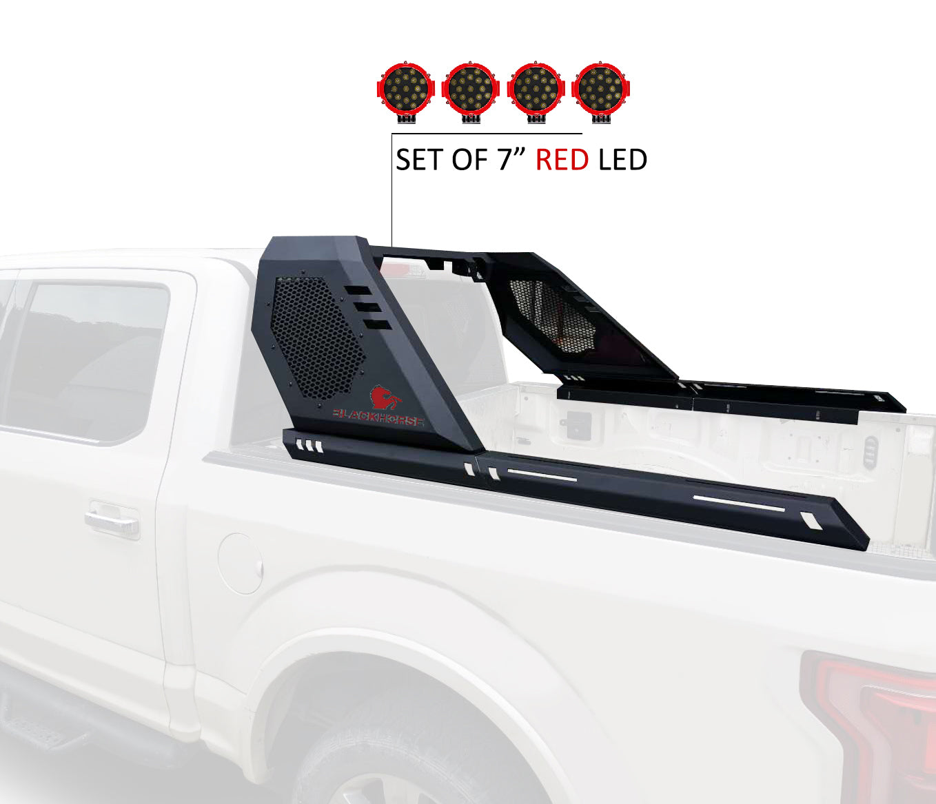 Vigor Roll Bar Kit Modular Incl. 2 pairs of 7.0"Dia.  LED  Lights w/Red Trim Rings w/ Wiring Harness and Switch | Black Horse Off Road - Image 2