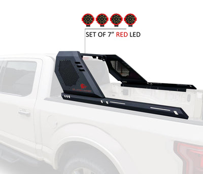 Vigor Roll Bar Kit Modular Incl. 2 pairs of 7.0"Dia.  LED  Lights w/Red Trim Rings w/ Wiring Harness and Switch | Black Horse Off Road - Image 2