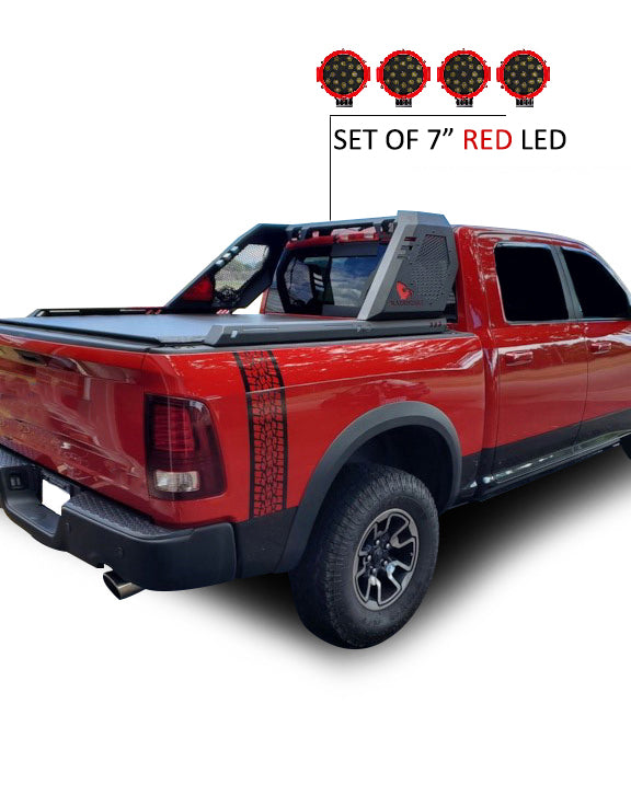 Vigor Roll Bar Kit Modular Incl. 2 pairs of 7.0"Dia.  LED  Lights w/Red Trim Rings w/ Wiring Harness and Switch | Black Horse Off Road - Image 3