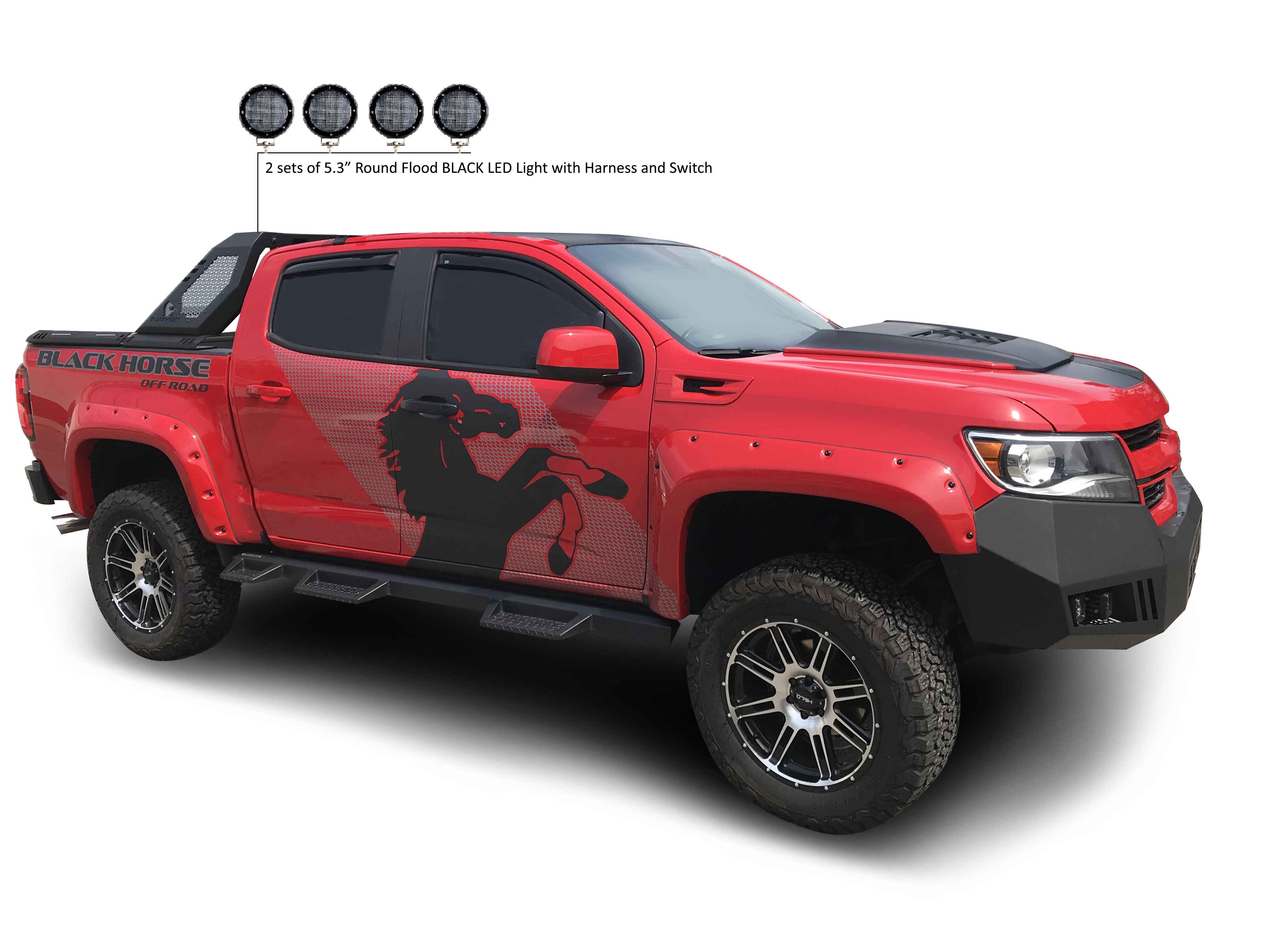 2015-2026 Canyon Vigor Roll Bar Kit Modular 2 sets of 5.3" Dia.  Black LED Flood Lights w/ Harness and Switch | Black Horse Off Road - Image 7