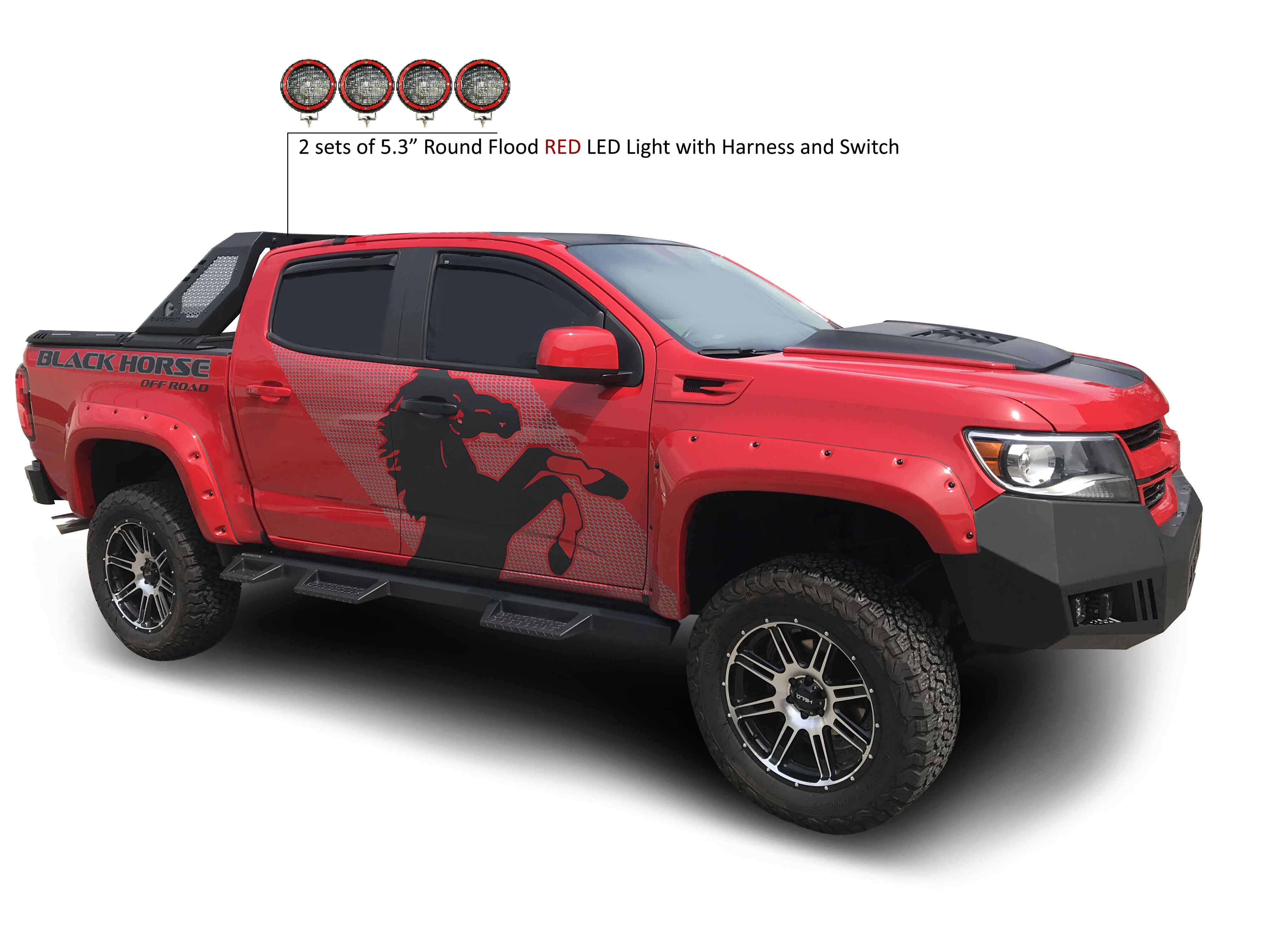 2015-2026 Canyon Vigor Roll Bar Kit Modular 2 sets of 5.3" Dia.  Black LED Flood Lights w/ Harness and Switch | Black Horse Off Road - Image 6