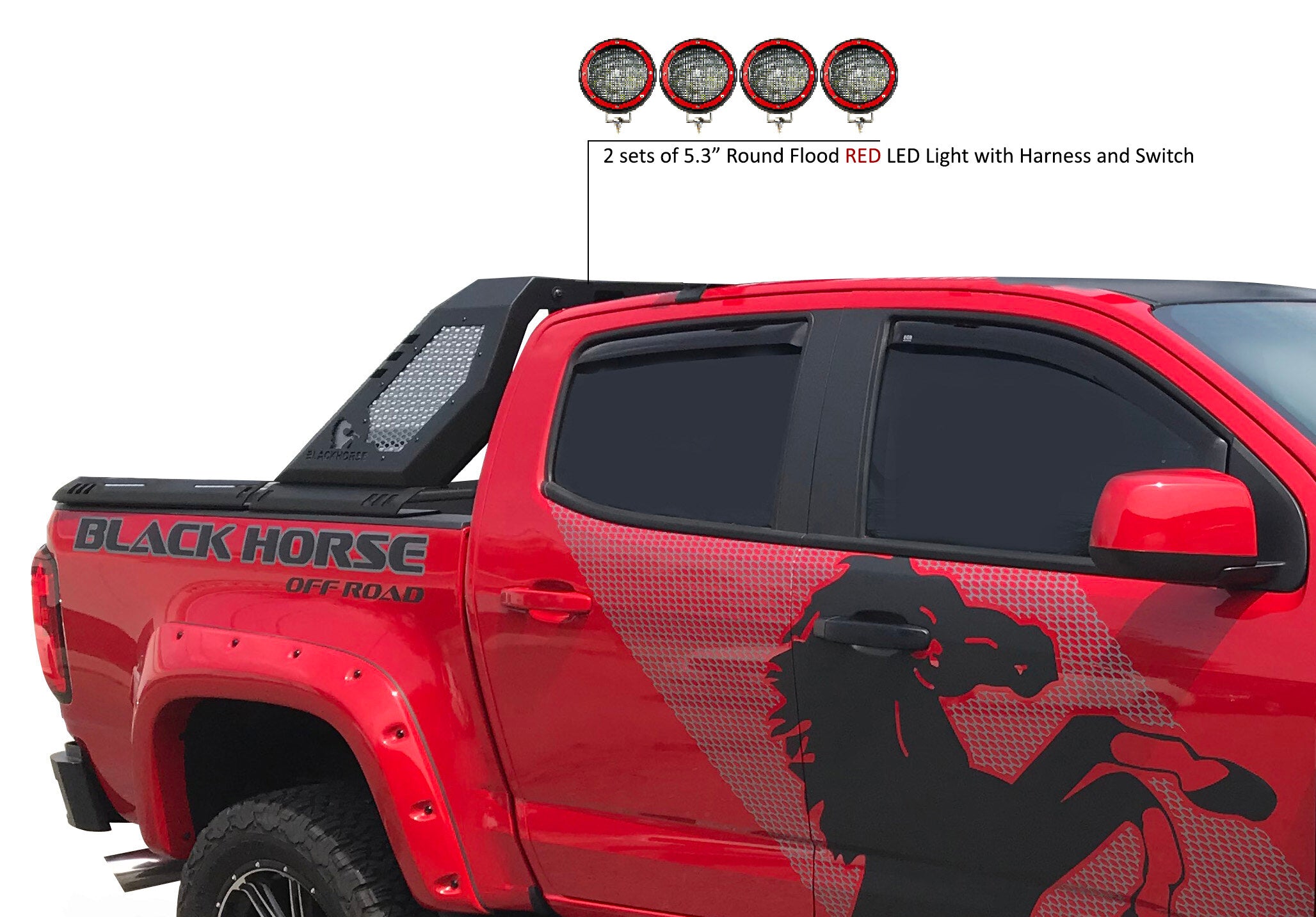 2015-2026 Canyon Vigor Roll Bar Kit Modular 2 sets of 5.3" Dia.  Black LED Flood Lights w/ Harness and Switch | Black Horse Off Road - Image 8