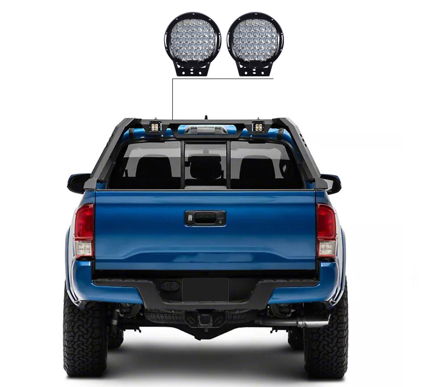 2005-2026 Toyota Tacoma Vigor Roll Bar Kit Modular 2nd Box contains VI06 : 51lb, 34x12x7 W/ Set of 9" Black Round LED Light | Black Horse Off Road - Image 7