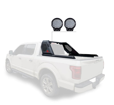 2005-2026 Toyota Tacoma Vigor Roll Bar Kit Modular 2nd Box contains VI06 : 51lb, 34x12x7 W/ Set of 9" Black Round LED Light | Black Horse Off Road - Image 9