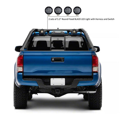 2005-2026 Toyota Tacoma Vigor Roll Bar Kit Modular 2nd Box contains VI06 : 51lb, 34x12x7 & 2 sets of 5.3" Dia.  Black LED Flood Lights w/ Harness and Switch | Black Horse Off Road - Image 8