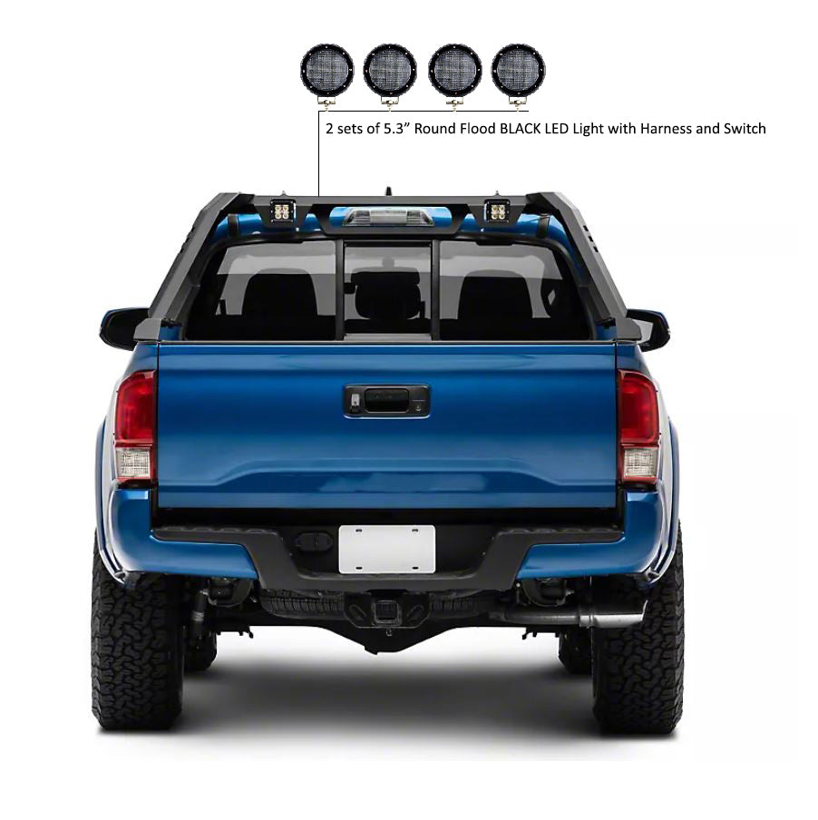 2005-2026 Toyota Tacoma Vigor Roll Bar Kit Modular 2nd Box contains VI06 : 51lb, 34x12x7 & 2 sets of 5.3" Dia.  Black LED Flood Lights w/ Harness and Switch | Black Horse Off Road - Image 8