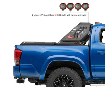 2005-2026 Toyota Tacoma Vigor Roll Bar Kit Modular 2nd Box contains VI06 : 51lb, 34x12x7 & 2 sets of 5.3" Dia.  Red LED Flood Lights w/ Harness and Switch | Black Horse Off Road - Image 7