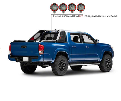 2005-2026 Toyota Tacoma Vigor Roll Bar Kit Modular 2nd Box contains VI06 : 51lb, 34x12x7 & 2 sets of 5.3" Dia.  Red LED Flood Lights w/ Harness and Switch | Black Horse Off Road - Image 8