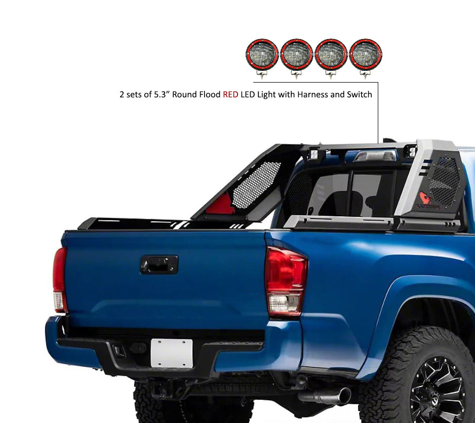 2005-2026 Toyota Tacoma Vigor Roll Bar Kit Modular 2nd Box contains VI06 : 51lb, 34x12x7 & 2 sets of 5.3" Dia.  Red LED Flood Lights w/ Harness and Switch | Black Horse Off Road - Image 9