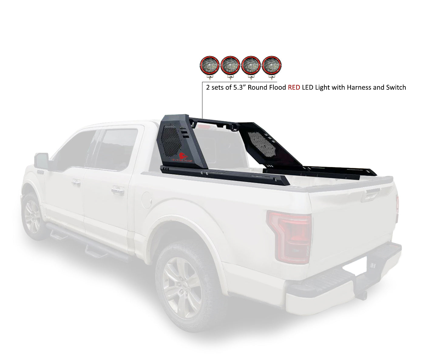 2005-2021 Nissan Frontier Vigor Roll Bar Kit Modular 2 sets of 5.3" Dia.  Black LED Flood Lights w/ Harness and Switch | Black Horse Off Road - Image 6