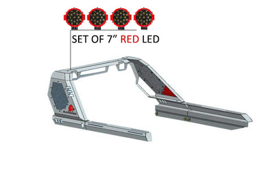 2005-2021 Nissan Frontier Vigor Roll Bar Kit Modular Incl. 2 pairs of 7.0"Dia.  LED  Lights w/Red Trim Rings w/ Wiring Harness and Switch | Black Horse Off Road - Image 10