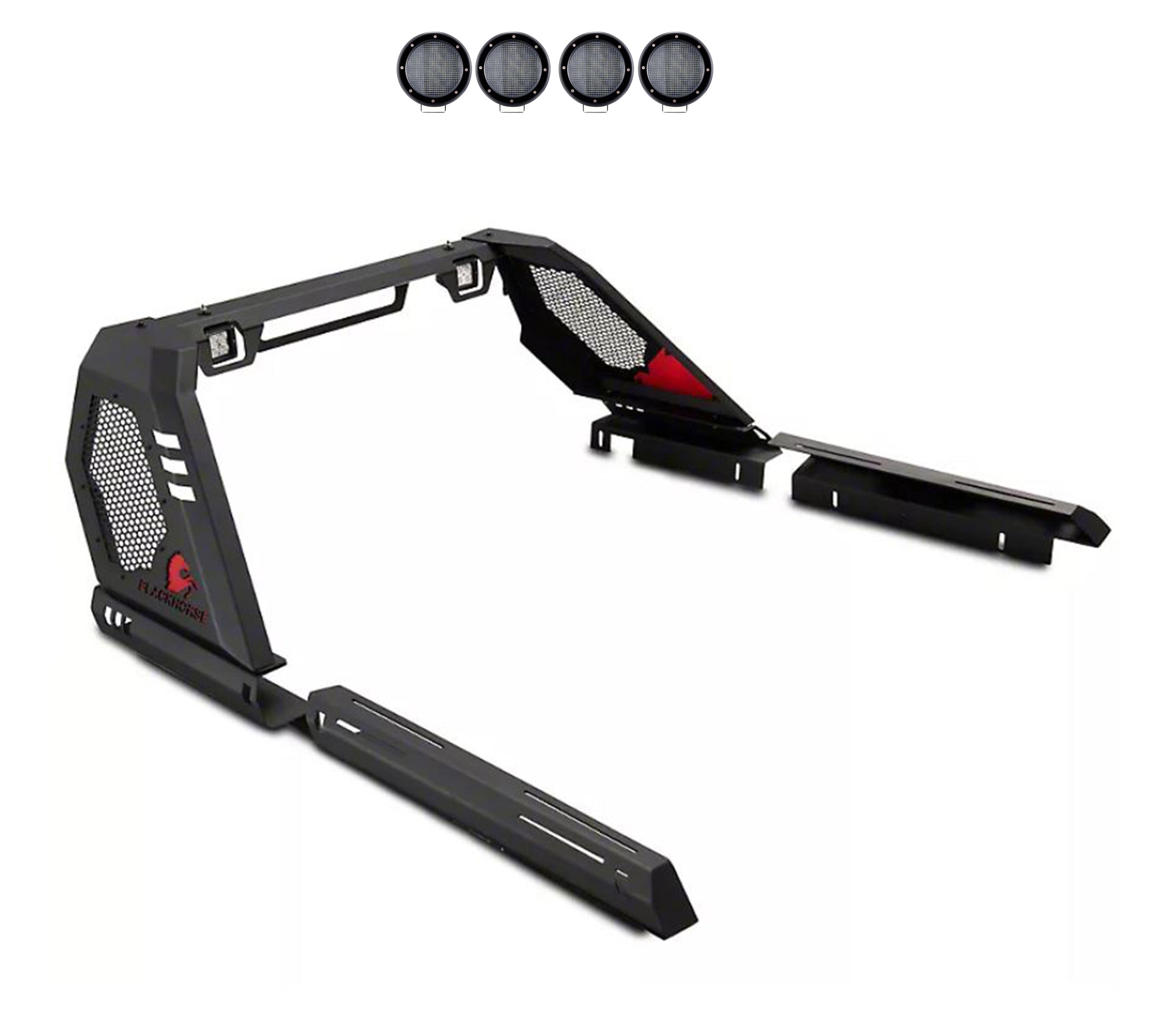 2019-2026 Ford Ranger Vigor Roll Bar Kit Modular 2 sets of 5.3" Dia.  Black LED Flood Lights w/ Harness and Switch | Black Horse Off Road - Image 1