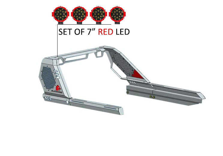2019-2026 Ford Ranger Vigor Roll Bar Kit Modular Incl. 2 pairs of 7.0"Dia.  LED  Lights w/Red Trim Rings w/ Wiring Harness and Switch | Black Horse Off Road - Image 8