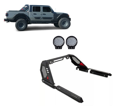 2020-2026 Jeep Gladiator Vigor Roll Bar Kit Modular W/ Set of 9" Black Round LED Light | Black Horse Off Road - Image 1