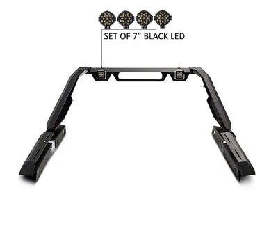 2020-2026 Jeep Gladiator Vigor Roll Bar Kit Modular Incl. 2 pairs of 7.0"Dia.  LED  Lights w/ Black Trim Rings w/ Wiring Harness and Switch | Black Horse Off Road - Image 3