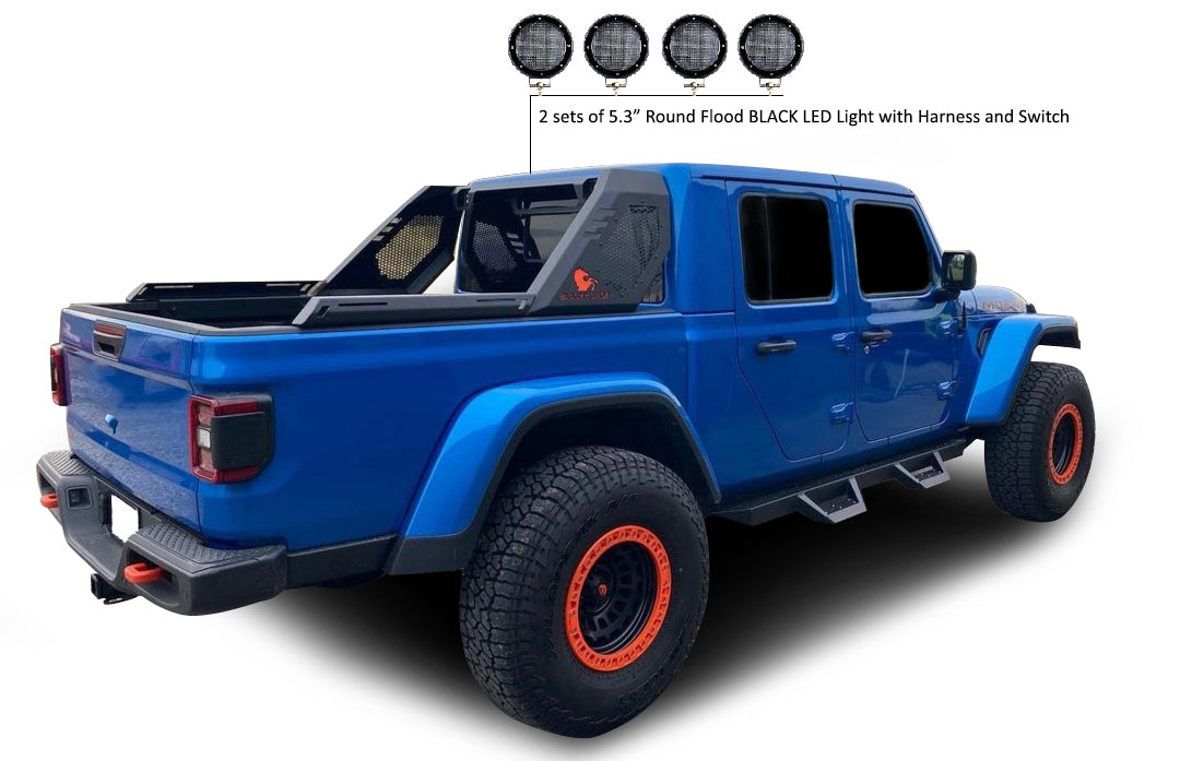 2020-2026 Jeep Gladiator Vigor Roll Bar Kit Modular 2 sets of 5.3" Dia.  Black LED Flood Lights w/ Harness and Switch | Black Horse Off Road - Image 6