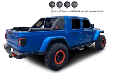 2020-2026 Jeep Gladiator Vigor Roll Bar Kit Modular 2 sets of 5.3" Dia.  Black LED Flood Lights w/ Harness and Switch | Black Horse Off Road - Image 6