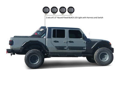 2020-2026 Jeep Gladiator Vigor Roll Bar Kit Modular 2 sets of 5.3" Dia.  Black LED Flood Lights w/ Harness and Switch | Black Horse Off Road - Image 9