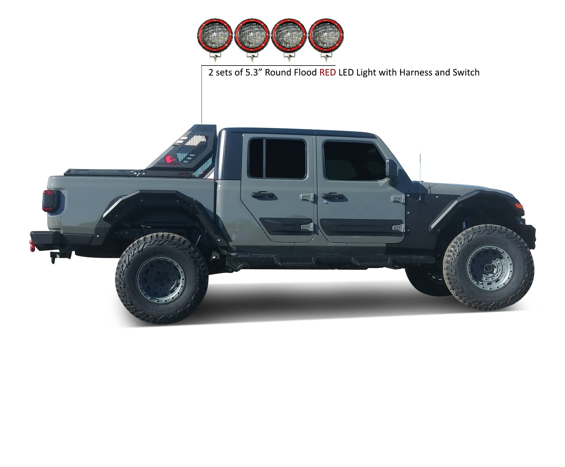 2020-2026 Jeep Gladiator Vigor Roll Bar Kit Modular 2 sets of 5.3" Dia.  Black LED Flood Lights w/ Harness and Switch | Black Horse Off Road - Image 6
