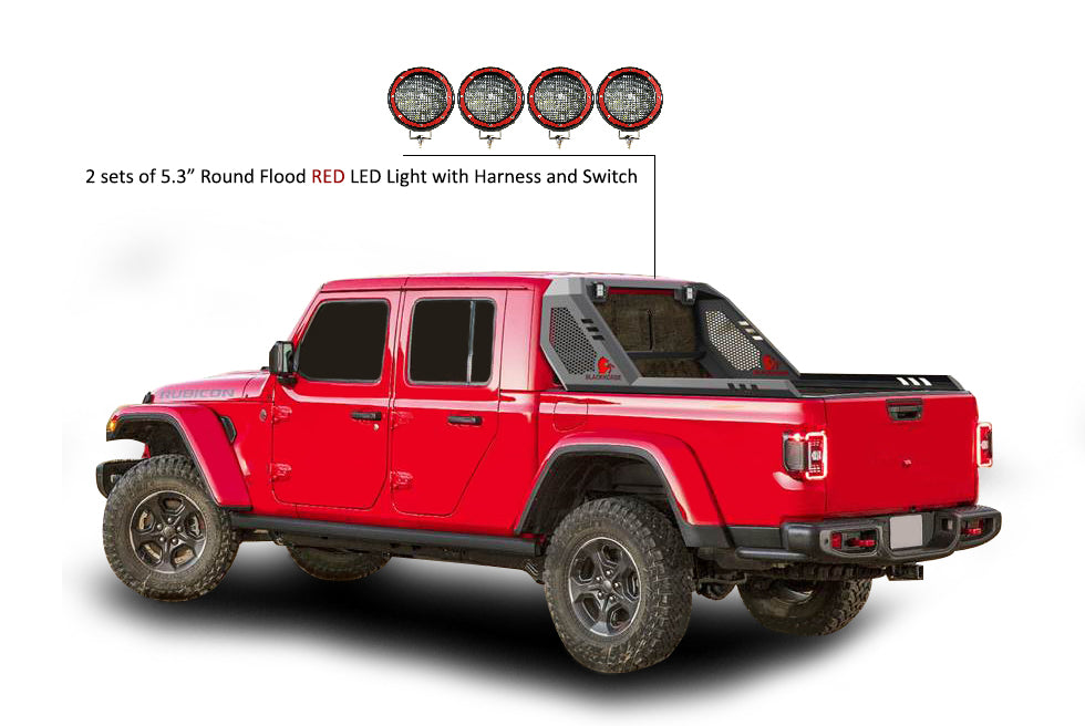 2020-2026 Jeep Gladiator Vigor Roll Bar Kit Modular 2 sets of 5.3" Dia.  Black LED Flood Lights w/ Harness and Switch | Black Horse Off Road - Image 8