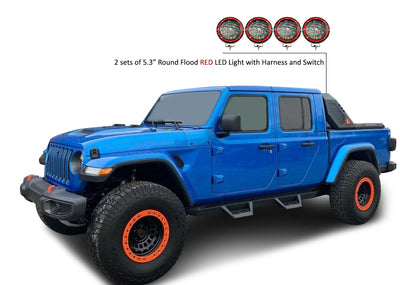 2020-2026 Jeep Gladiator Vigor Roll Bar Kit Modular 2 sets of 5.3" Dia.  Black LED Flood Lights w/ Harness and Switch | Black Horse Off Road - Image 9