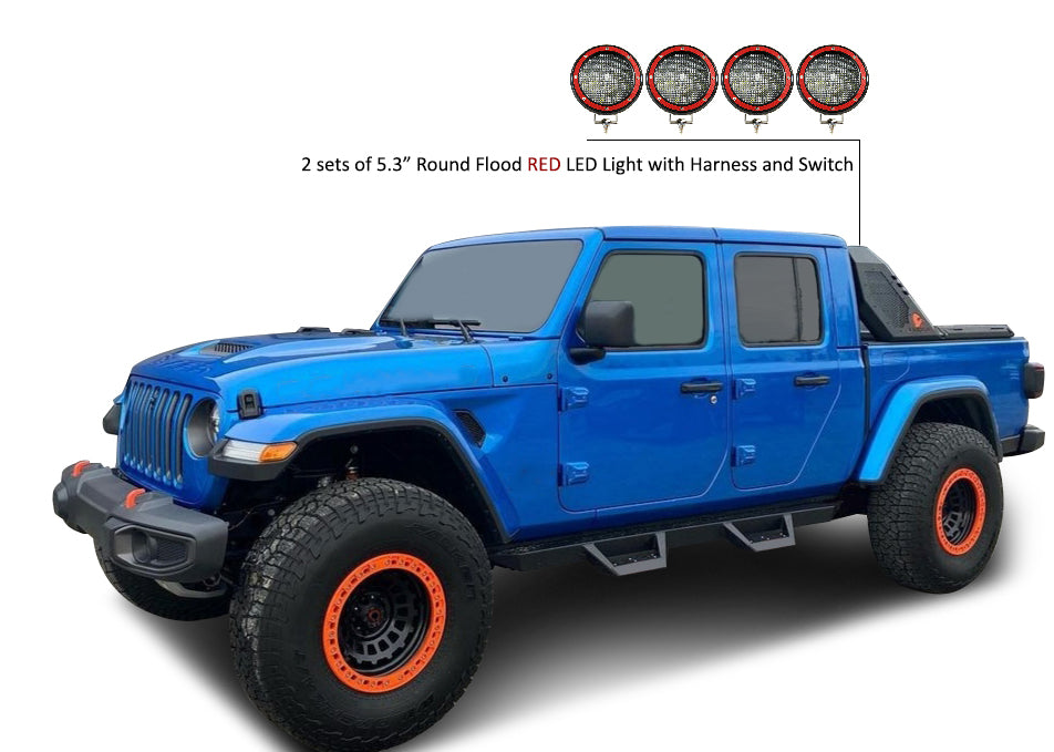 2020-2026 Jeep Gladiator Vigor Roll Bar Kit Modular 2 sets of 5.3" Dia.  Black LED Flood Lights w/ Harness and Switch | Black Horse Off Road - Image 9