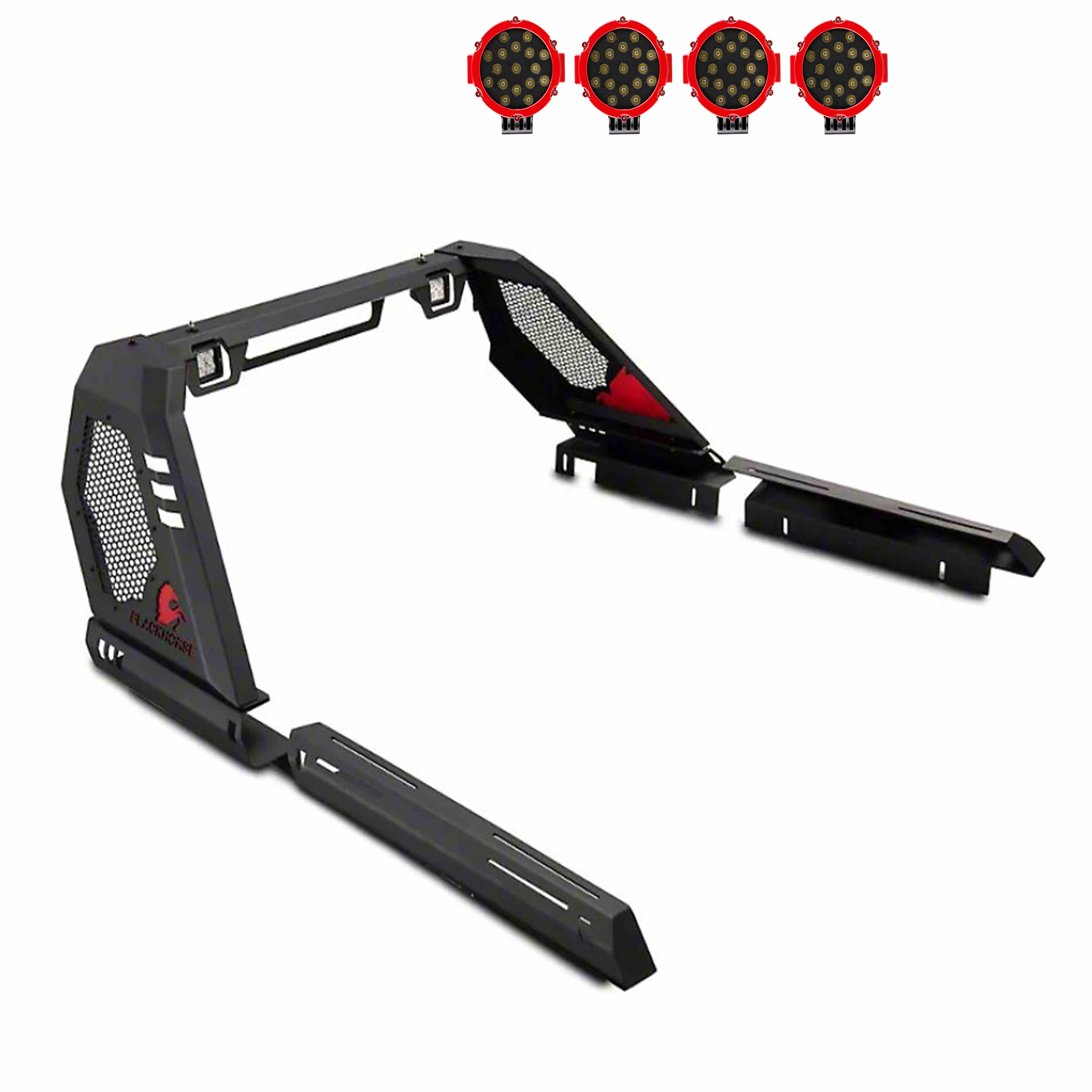 2020-2026 Jeep Gladiator Vigor Roll Bar Kit Modular Incl. 2 pairs of 7.0"Dia.  LED  Lights w/Red Trim Rings w/ Wiring Harness and Switch | Black Horse Off Road - Image 1