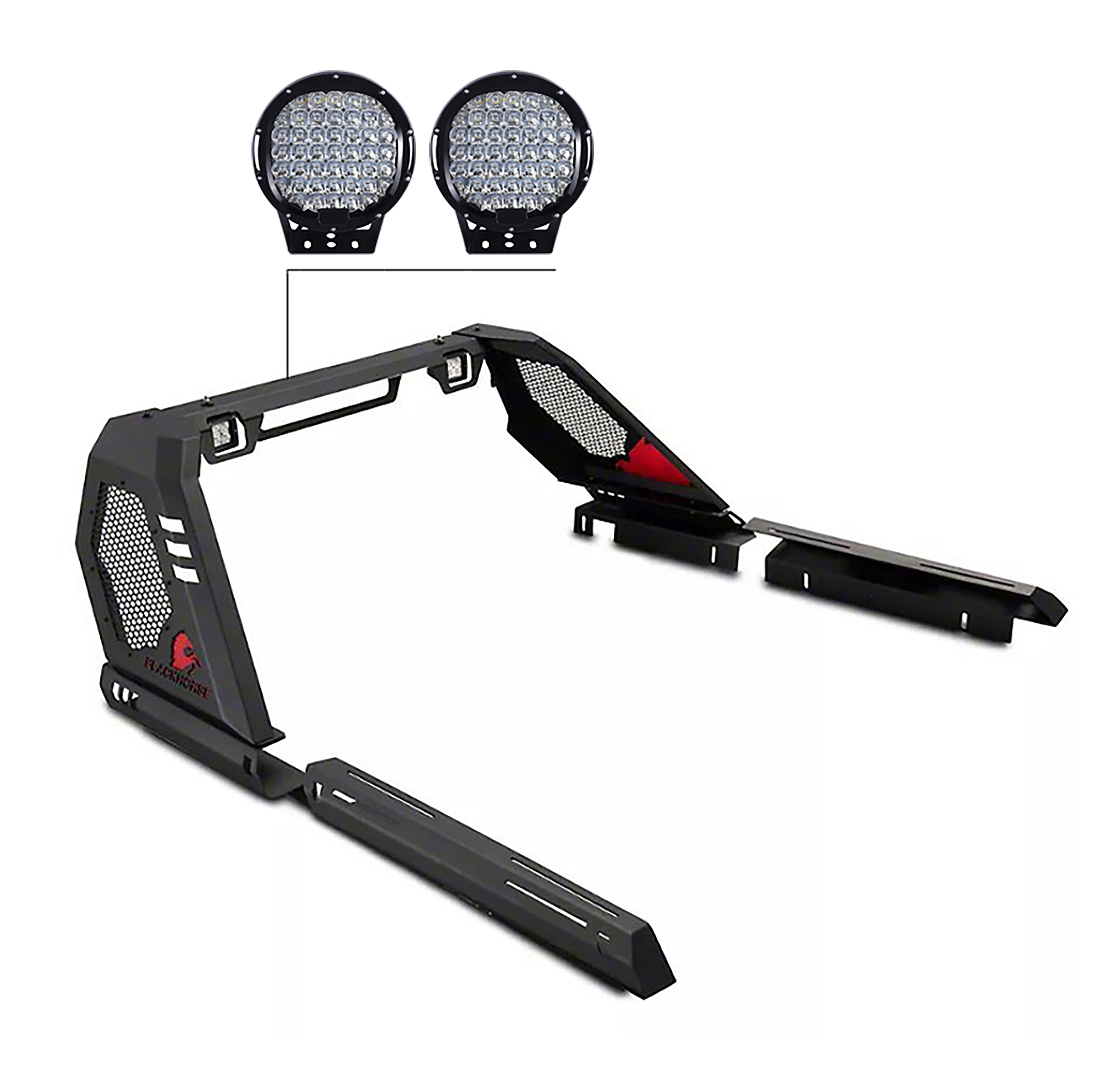 2022-2026 Nissan Frontier Vigor Roll Bar Kit Modular W/ Set of 9" Black Round LED Light | Black Horse Off Road - Image 1
