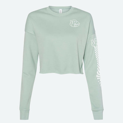 VP Racing Checkered Cropped Dusty Blue Sweater