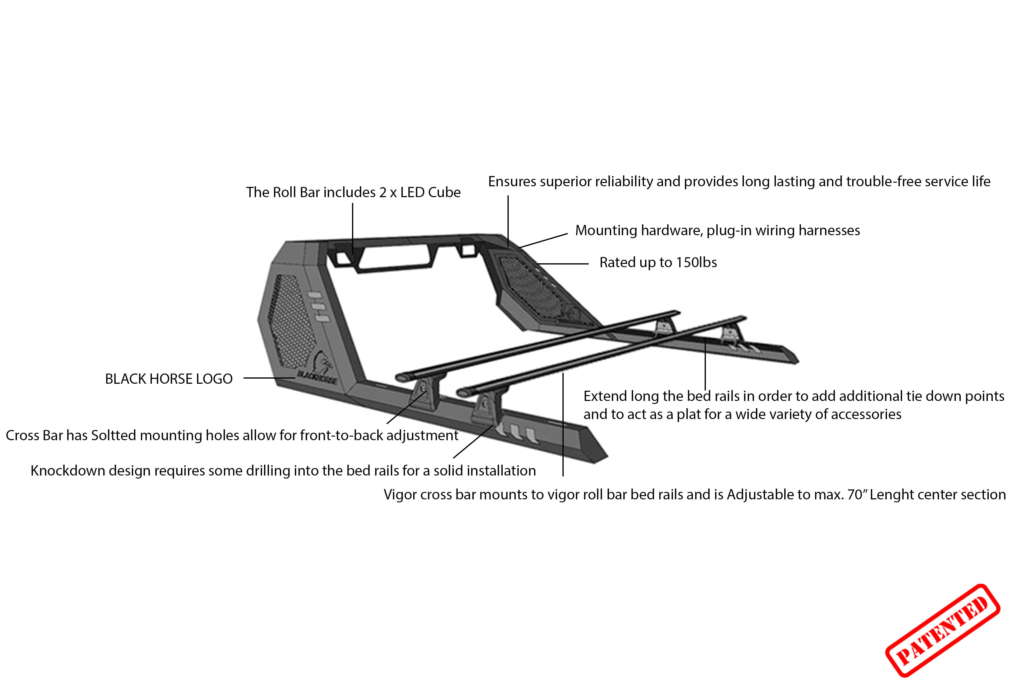 2020-2026 Jeep Gladiator Vigor Roll Bar W/ Cross Bar Modular | Black Horse Off Road - Image 2