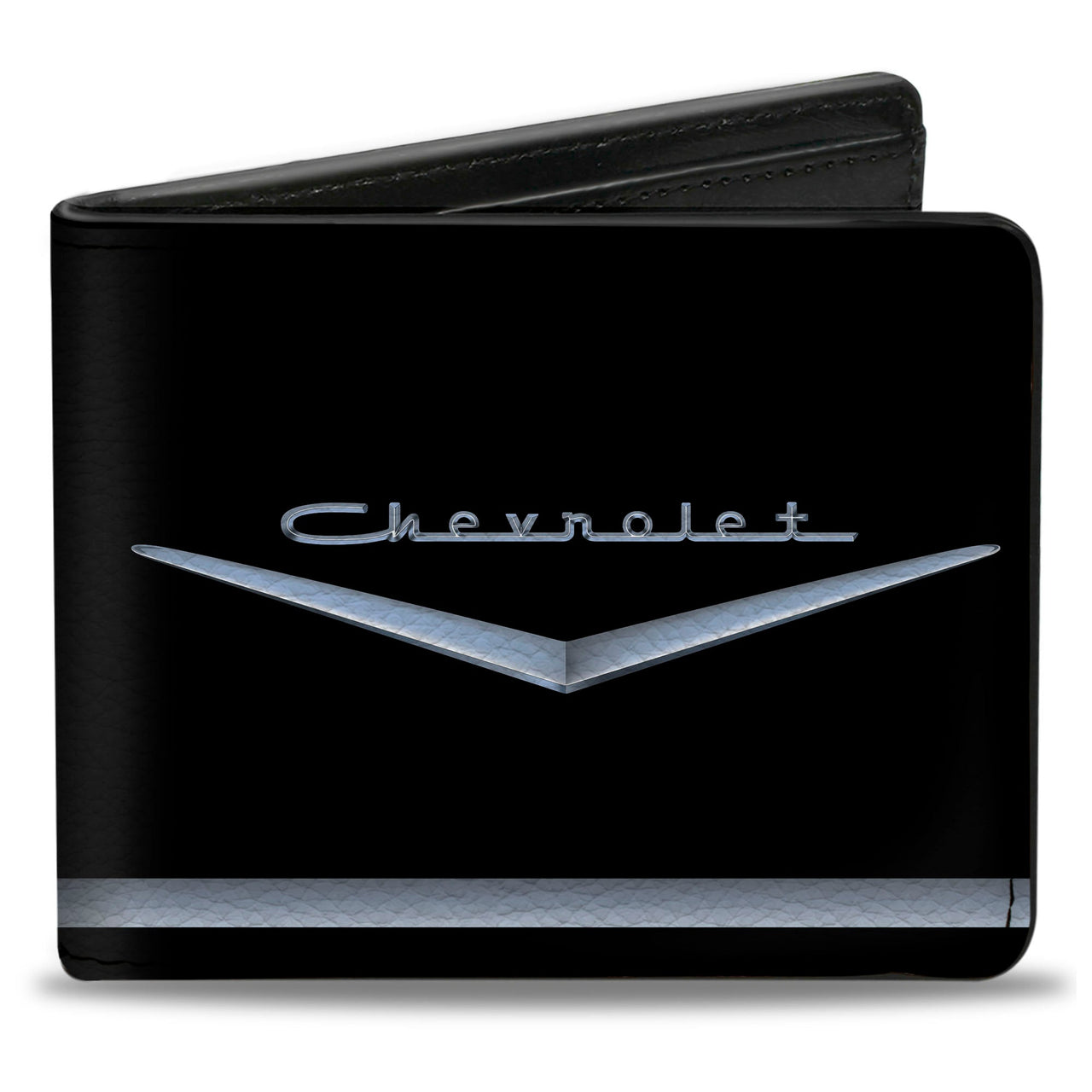 Bi-Fold Wallet - 1955-57 CHEVROLET V Emblem Stripe Black Silver