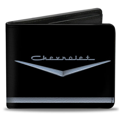 Bi-Fold Wallet - 1955-57 CHEVROLET V Emblem Stripe Black Silver