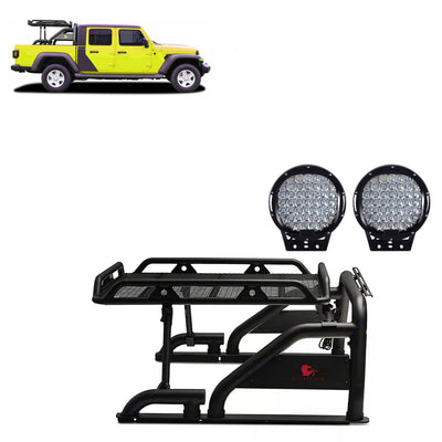 2020-2026 Jeep Gladiator Warrior Roll Bar Kit W/ Set of 9" Black Round LED Light | Black Horse Off Road - Image 1