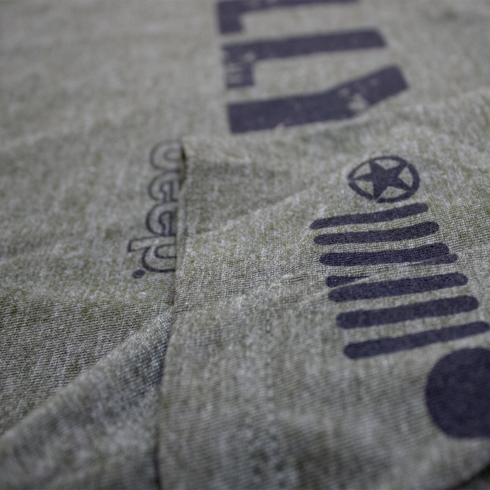 Ladies Jeep® Willys Text V-neck - Heather Military Green