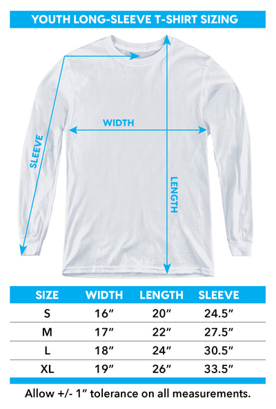 Youth long sleeve shirt size chart