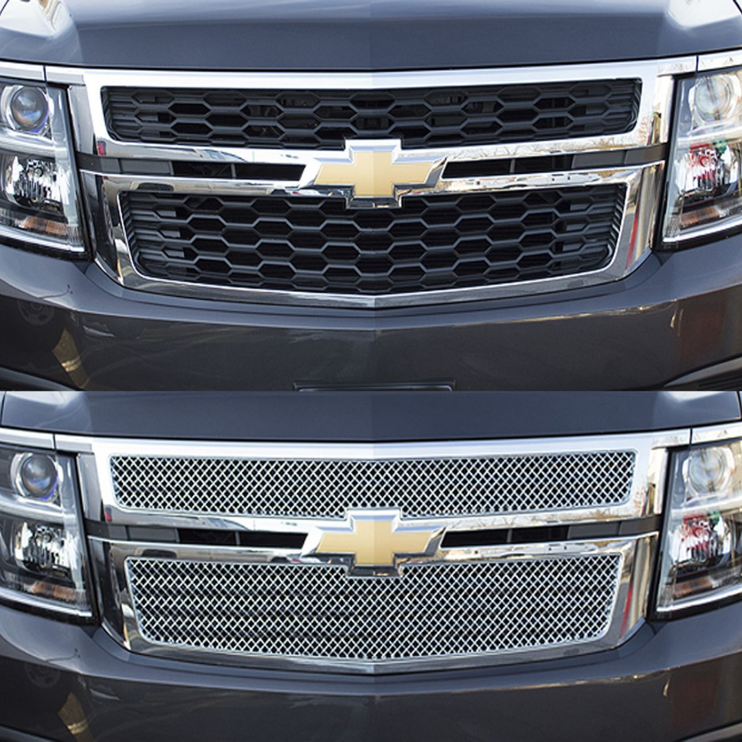 2015-20 Chevrolet Tahoe/Suburban Does not fit LTZ 2 PCS Mesh Chrome Tape-on Patented Grille Overlay